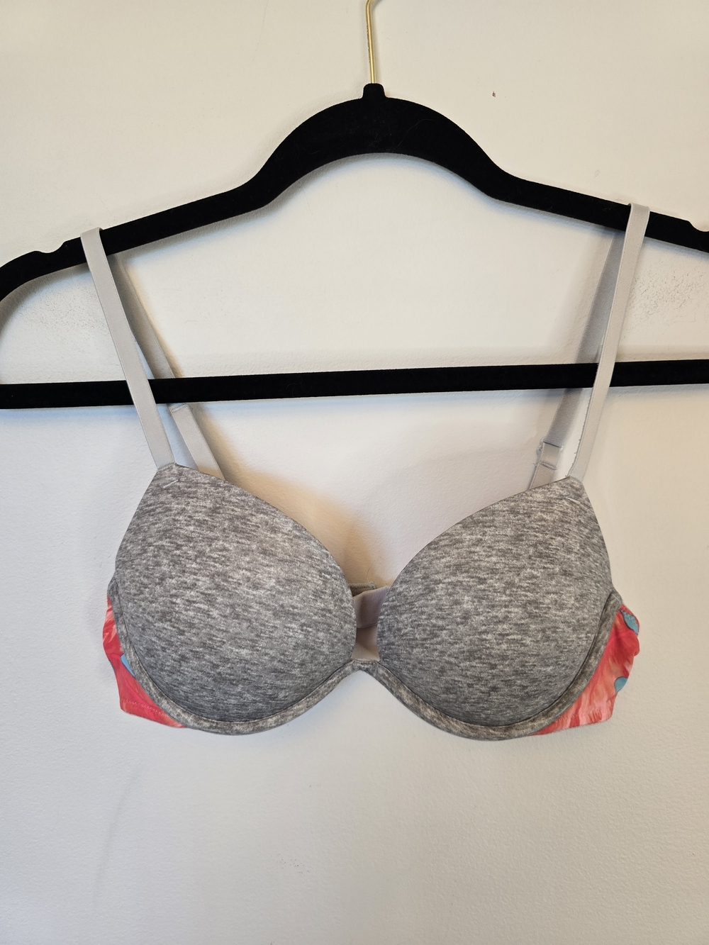 Victoria's Secret Gray Push-up Underwire Bra with Coral Accents